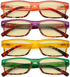 Eyekepper 4 Pack Computer Eyeglasses - Fashion Blue Light Blocking Readers for Women Men Yellow Tinted +0.00