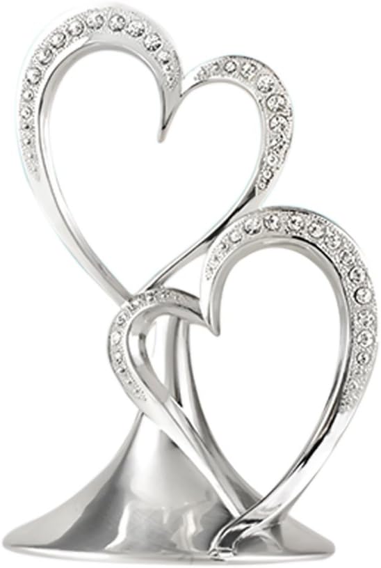 Hortense B. Hewitt Sparkling Love Double Hearts Anniversary, Engagement, Wedding Cake Topper, 5.5-Inches, Metal with Rhinestones, Silver