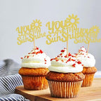 24Pcs Glitter Golden You are My Sunshine Cupcake Toppers for Sunshine Baby Shower Baby Gender Reveal Kids Boys Girls Birthday Cupcake Decorations Wedding Engagement Anniversary Party Decors