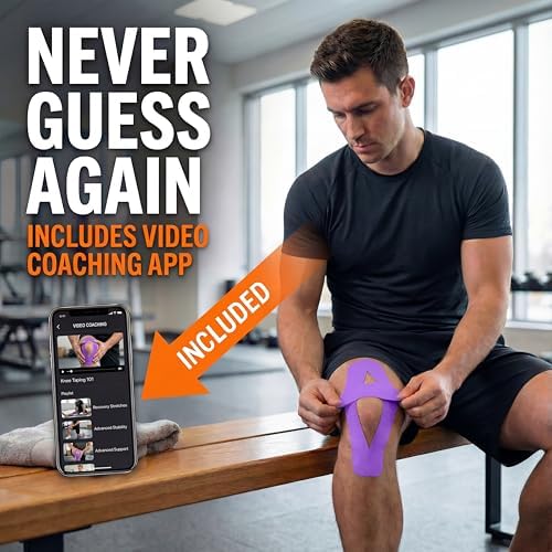 Kinesiology Tape - Waterproof Athletic Sports Tape for Knee, Shoulder, Arm & Back Support | 3-5 Day Adhesion, Hypoallergenic & Latex-Free + Taping Guide (Uncut, 2"x16.4ft Roll, Indigo Purple)