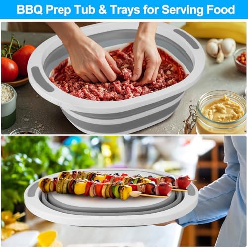 Collapsible Wash Basin, 7.5L Dish Tub Sink Basin Folding Dish Pans for Kitchen Sink, 2-in-1 Dishpan + Cutting Board, Portable Sink Dish Basin for Camping BBQ Prep Tub Washing Bin Bucket for Cleaning