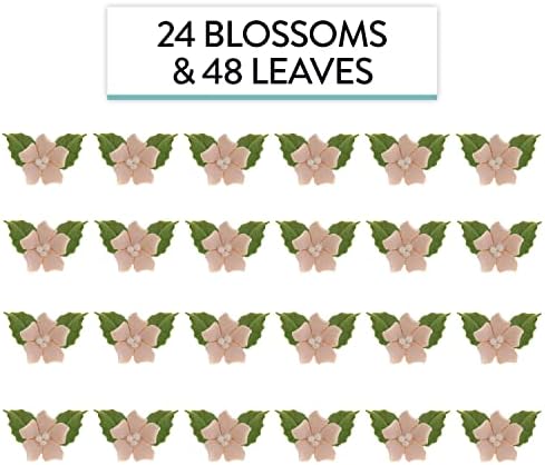 Global Sugar Art Blossoms and Leaves Edible Sugar Cake & Cupcake Flowers, Peach, Small Unwired, 24 Count with leaves by Chef Alan Tetreault