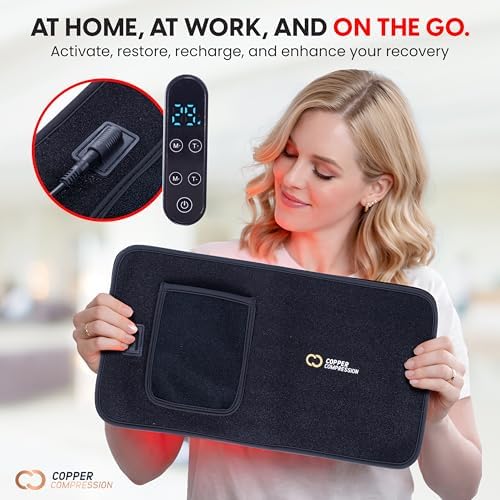 CopperRed™ by Copper Compression Infrared Flex Wrap Red Light Therapy Device. 660nm Red Light & 850nm Near Infrared NIR. 120 LED Emitters, 360 Light Chips, Adjustable Strap, Timer, 8 Intensity Levels for Muscle & Joint Comfort