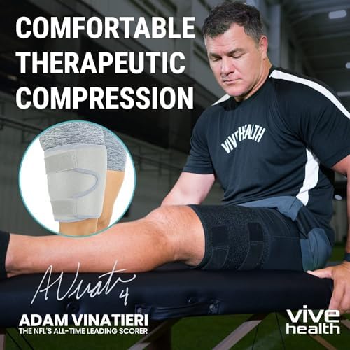 Vive Thigh Brace - Hamstring Quad Wrap - Adjustable Compression Sleeve Support for Pulled Groin Muscle, Sprains, Quadricep, Tendinitis, Workouts, Sciatica Pain and Sports Recovery - Men, Women (Grey)