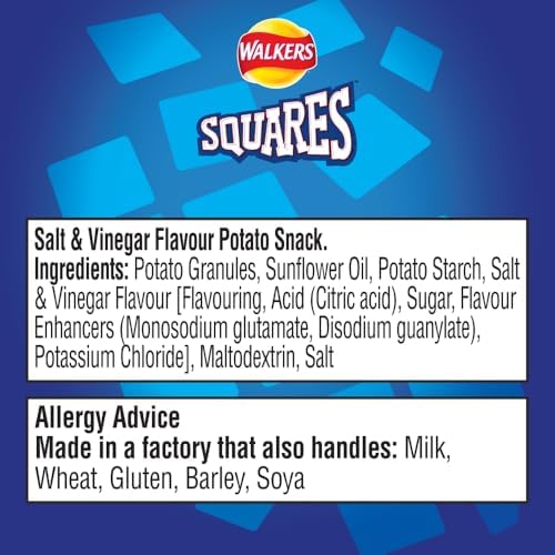Walkers Squares Salt and Vinegar Snacks, 27.5 g (32 Count)