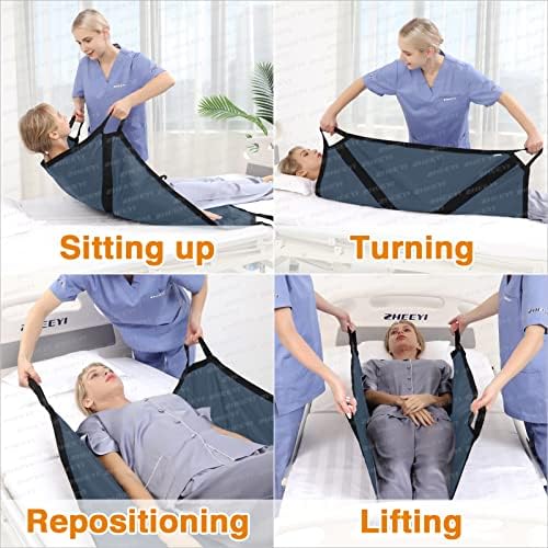 Multipurpose 39" x 36" Positioning Bed Pad with Reinforced Handles - Reusable & Washable Patient Sheet for Turning, Lifting & Repositioning - Double-Sided Nylon Fabric, Gray