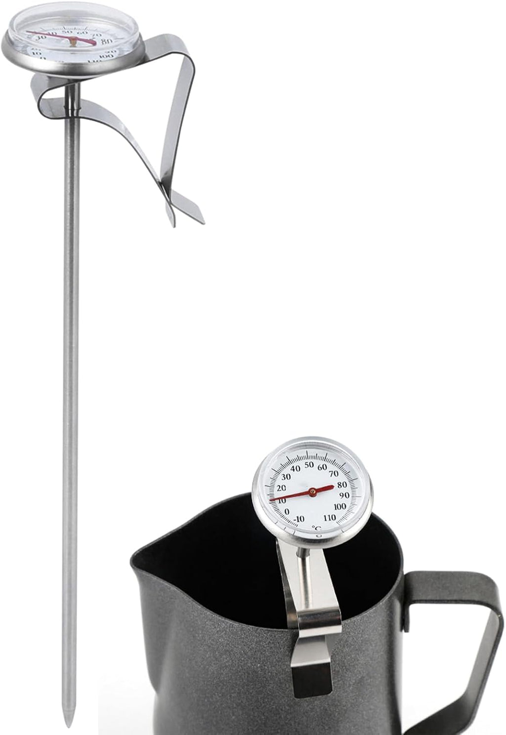 Coffee Thermometer Adjustable Hanging Milk Temperature Gauge Kitchen Accessory with Clip Brewing and Frothing Milk Thermometer for Cooking Coffee Baristas(Long)