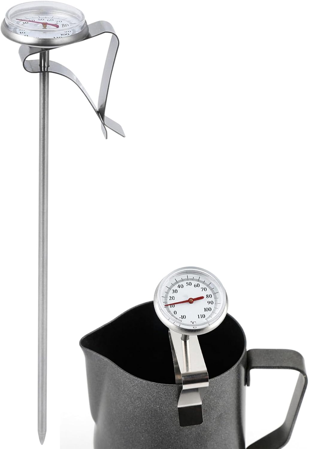 Coffee Thermometer Adjustable Hanging Milk Temperature Gauge Kitchen Accessory with Clip Brewing and Frothing Milk Thermometer for Cooking Coffee Baristas(Long)