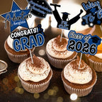 2026 Graduation Cupcake Toppers, 48 Pcs Class of 2026 Cupcake Toppers Congrats Grad Cupcake Picks for Dessert Food Pizza for Graduation Party Decorations (Blue Black)