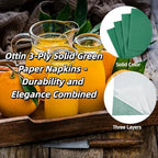 Ottin 100-pack Green Paper Dinner Napkins, 3-Ply 6.5 x 6.5 Inch Disposable Luncheon Napkins for Birthday, Wedding, Saint Patrick's Day, Party, Engagement, Easter, Spring Celebrations Summer Parties