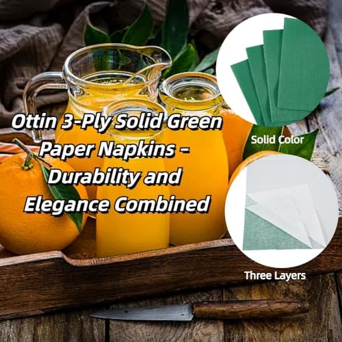 Ottin 100-pack Green Paper Dinner Napkins, 3-Ply 6.5 x 6.5 Inch Disposable Luncheon Napkins for Birthday, Wedding, Saint Patrick's Day, Party, Engagement, Easter, Spring Celebrations Summer Parties