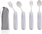 Pekokavo Adaptive Utensils Set, Angle Adjustable Arthritis Aid Silverware for Parkinsons, Hand Tremors, with Non-Slip Easy Grip Handle (4 Count (2 Spoon + 2 Fork))