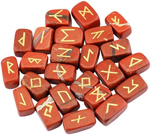 rockcloud Red Jasper Rune Stones Tumbled Engraved Lettering Crystal Set for Wicca Crystals Healing Chakra Reiki