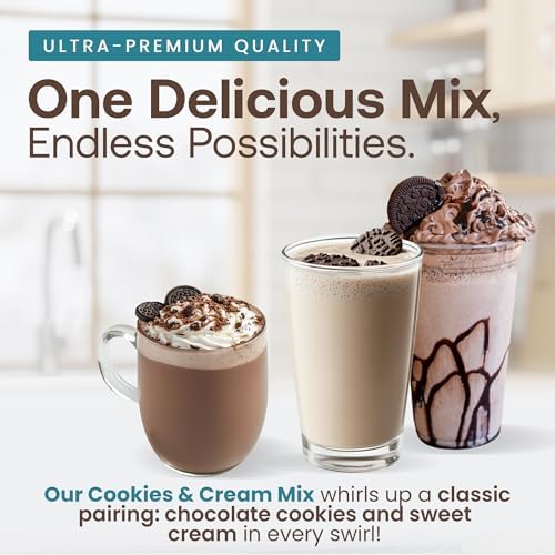 Café Essentials Cookies & Cream Frappe Mix – No Artificial Colors, Flavors, or Sweeteners – Shelf Stable – Caffeine-Free – Great for Hot, Iced, & Frozen Frappes (3.5 lb Bag, 23 Servings)
