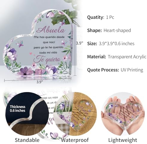 Abuela Gifts, Mothers Day Gifts for Grandma in Spanish Acrylic Plaques, Abuelita Gifts, Birthday Present for Grandma, Regalos para Abuelas/Abuelita en Español, Grandma Birthday Gifts