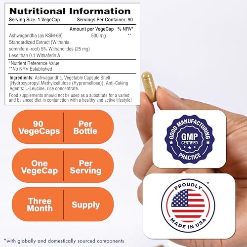 Health Thru Nutrition Ashwagandha 500mg KSM­66® 90 Capsules | Stress, Mood, Focus, & Energy | Clinically Proven and Organic Root-Only Whitania Somnifera Extract | Non-GMO, Gluten & Soy Free