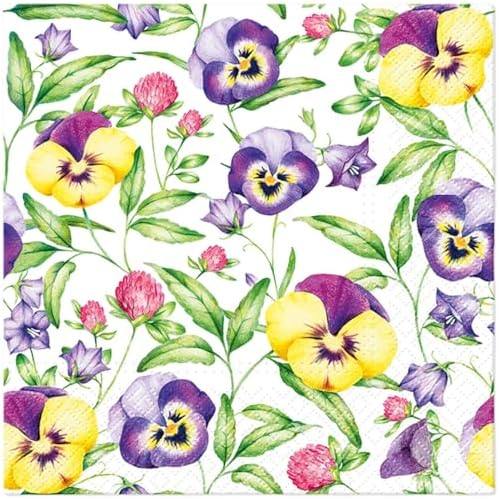 Paper Napkins Pansies Flowers Luncheon 20-Count Soft 3-Ply Decoupage Tissue -13" x 13" (Unfolded)