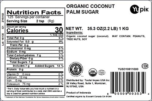 Yupik Organic Coconut Palm Sugar 2.2 lb (35.2 oz), USDA Certified, Non-GMO, Vegan, Gluten-Free, Kosher, Unrefined Natural, Sweetener & Brown Sugar Alternative for Baking & Cooking