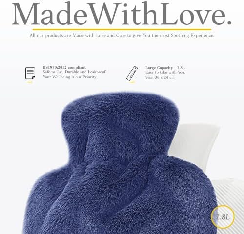 Hot Water Bottle - with Soft Premium Fleece Cover - Lake Blue, 2L - Heating Pad for Menstrual Cramps and Period Comfort - Bed Foot Warmer - Hot & Cold Compress for Back, Stomach, Neck Pain Relief