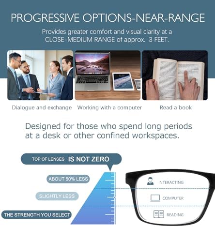 Missfive 2-Pack Light Multifocus Progressive Reading Glasses Men, Blue Light Blocking Multifocal Spring Hinge Trifocal Readers No-Line Stylish Black Eyeglasses(Workspace For Near Range 1.75x)