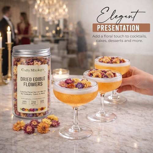 Dried Edible Flowers for Cake Decorating & Cocktails – Edible Flowers (50g, ~67pcs) – Flower Garnish for Drinks, Tea & Baking – Floral Cake Decorations, Cocktail Flower Mix