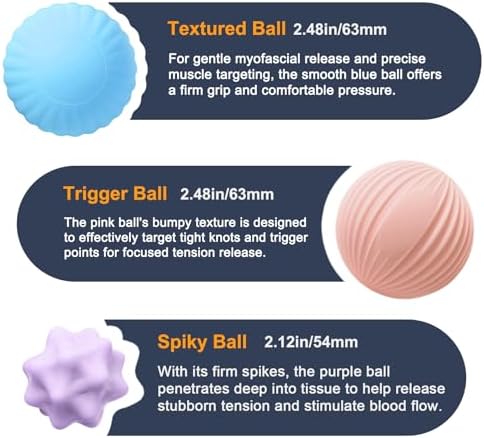 Silicone Massage Ball Set for Myofascial Release, Trigger Point & Deep Tissue Therapy - Lacrosse Massage Balls for Muscle Knots, Plantar Fasciitis and Muscle Soreness Relief (3 Pack)