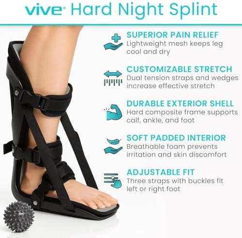 Vive Plantar Fasciitis Night Splint for Men & Women - Stabilizer Brace Relieves Inflammation - Foot Support Boot Features Adjustable Hook and Loop Straps for Achilles Pain Relief