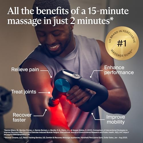 Therabody Theragun PRO Plus - 6-in-1 Deep Tissue Percussion Massage Gun, Handheld Personal Massager for Full Body Pain Relief & Muscle Tension with Biometric Breathwork, Vibration & Heated Attachments