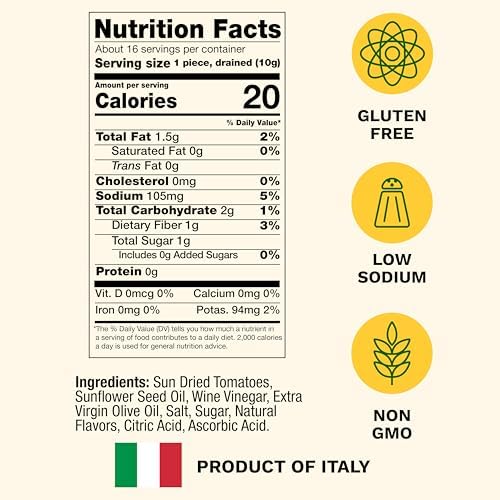 Cento Chefs Sun Dried Tomatoes in Oil & Spices for Pasta, Salad & Antipasto - Grown and Processed in Italy - Gluten-Free, Non-GMO, Low Sodium Italian Tomatoes - 10 Ounce Jar