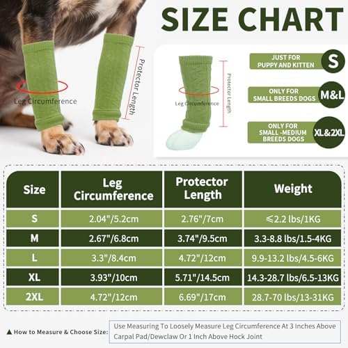 ROZKITCH Hygroma Elbow Pads for Dogs, 2PCS Front Leg and 2PCS Back Leg Knee, Dog Elbow Wrap, Dog Leg Warmer Wrap Protector, Pet Elastic Knitted Breathable Protective Socks Green L