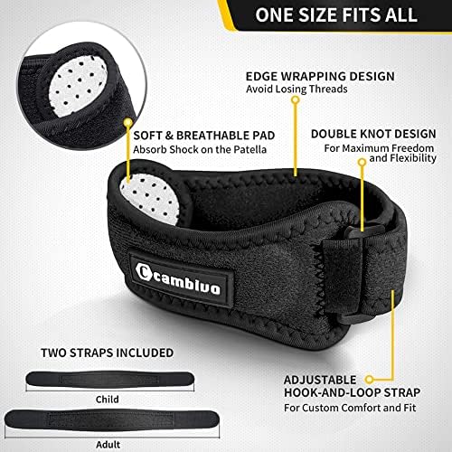 CAMBIVO Patellar Tendon Knee Straps 2 Pack with Extra Straps, Knee Brace for Women & Men, Patella Bands for Pain Relief, Osgood Schlatter, Runner's Knee, Jumper's Knee, Running, Basketball, Hiking