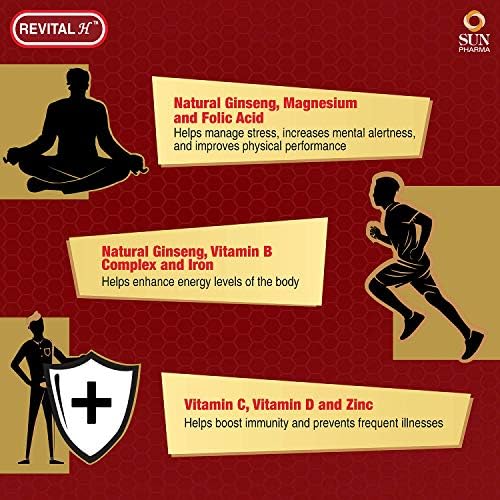 Revital H for Men with Multivitamins, & Natural Ginseng for Daily Immunity Strong Bones, and Enhances Energy Level - 60 Capsules