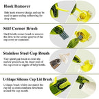 4 in 1 Cup Lid Cleaning Brush Set Multifunctional Bottle Brush Cleaner Tiny Bottle Cup Lid Brush Straw Cleaner Tools Mini Silicone Bottle Cup-Holder Cleaner with Hook Remover 1pc Bright Green