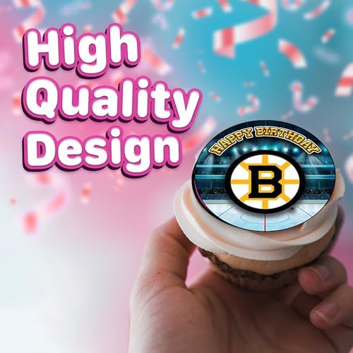 30 x Edible Cupcake Toppers – Boston Hockey Team Themed Collection of Edible Cake Decorations | Uncut Edible on Wafer Sheet