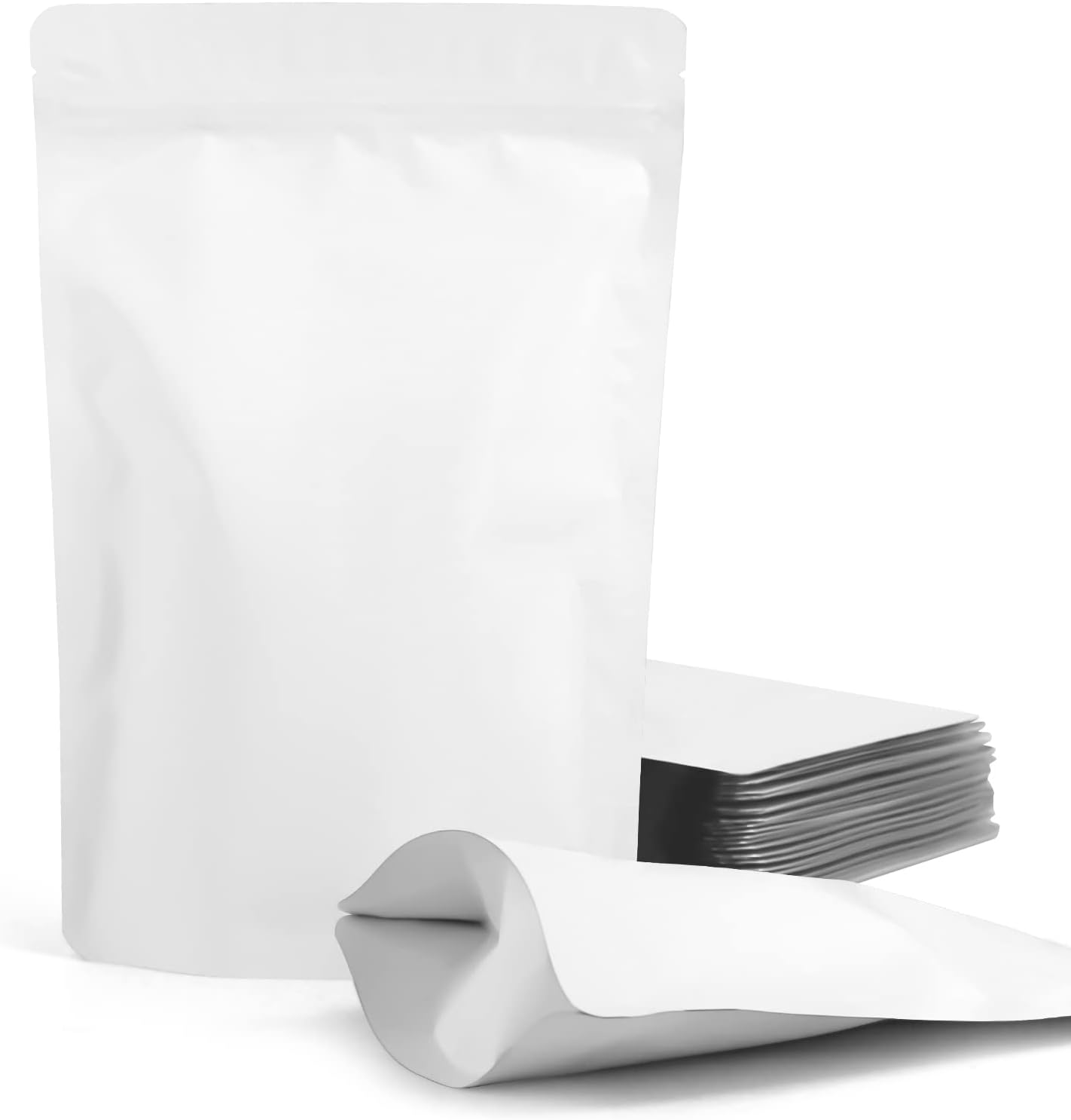 FireKylin 100 Pack Resealable Stand Up Bags,Smell Proof Pouch Sealable Foil Pouch Bags for Packaging (White, 4" x 6")