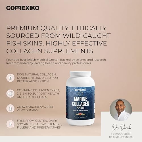 Hydrolyzed Marine Collagen Peptides Powder. Canadian Wild-Caught Fish Skin(Not Scales)-Colageno Hidrolizado en Polvo-Vital Protein Supplement for Skin, Hair, Joints and Digestion, Marine Powder (1kg)