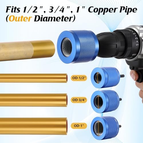 1/2", 3/4", 1" Copper Pipe Cleaner for Drill Set Includes External Stainless Steel Wire Bore Brushes, Internal Tube Cleaning Brushes, Replacement Plumbing Tools (9 Pcs)