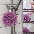 3 Pack Bath Loofah Shower with Soap Bags, Dual-Use Exfoliating Bath Sponges Soap Saver for Women & Men, Gentle Body Scrubber (White, Gray, Purple)