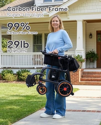 29 lbs Ultralight Carbon Fiber Electric Wheelchair, Airline Approved Foldable Power Chair, 15 Mile Range, Quick-Release Battery Motorized Mobility Aid for All Terrain
