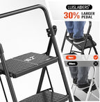 LUISLADDERS 2 Step Ladder with Handrails, Folding Step Stool with Widened Anti-Slip Pedal, 500lbs Lightweight Step Ladder 2 Step Folding, Multi-use for Home Kitchen Pantry Office, Black