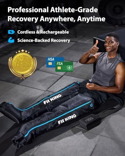 FIT KING Professional Air Compression Leg Recovery System, Cordless Rechargeable Leg Compression Massager Boots for Fast Recovery & Improved Circulation, Compression Boot for Athletes (Medium)