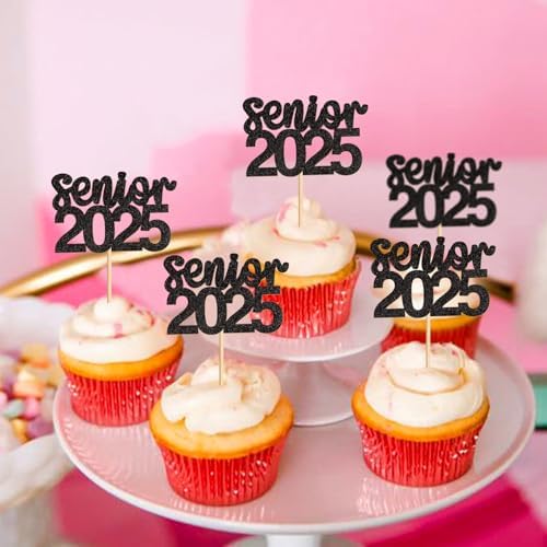 24 Pack 2025 Graduation Cupcake Toppers Senior 2025 Congrats Grad Graduation Hat Cupcake Picks for 2025 Graduation Theme Birthday Party Supplies Decorations senior1b