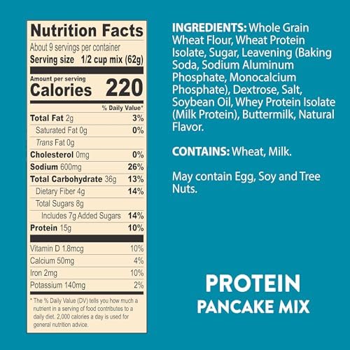 Krusteaz Protein Buttermilk Pancake and Waffle Mix, 15g Protein Per Serving, 20 oz Boxes (Pack of 8)