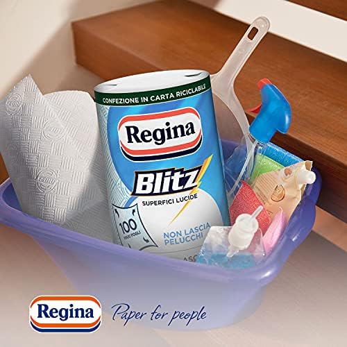 Regina Blitz Carta Casa,Confezione da 5 Rotoli,500 Maxi Fogli a 3 Veli,Confezione in Carta Riciclabile, Pulisci e Asciughi in un Lampo,Carta 100% certificata FSC