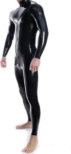 Men's Crotch with Zipper Bodysuit Full Body Leotard and Long Sleeve Wetlook PVC Catsuit Shoulder