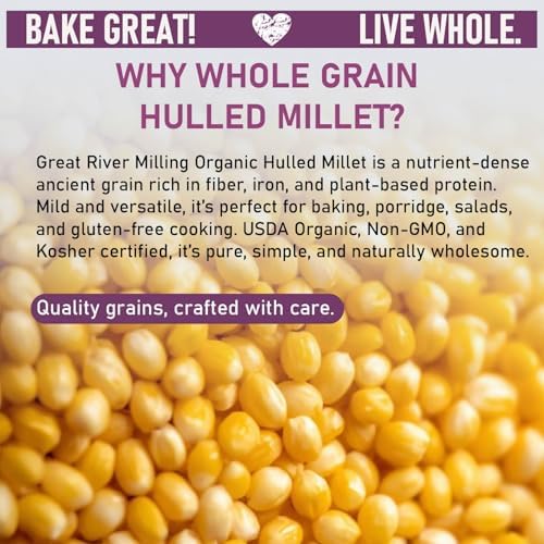 Great River Milling Organic Hulled Millet | Whole Grain Ancient Grain | Gluten-Free, High-Fiber Superfood | Non-GMO, Kosher Certified | Ideal for Salads, Porridge & Baking | 5 Lb
