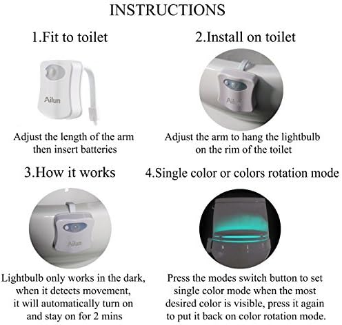 Toilet Night Light 2Pack by Ailun Motion Sensor Activated LED Light 8 Colors Changing Toilet Bowl Illuminate Nightlight for Bathroom Battery Not Included Perfect with Water Faucet Light