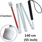 Aluminum Mobility Folding White Cane for Vision Impaired and Blind People (Folds Down 6 Sections) (140cm (55 inch), Black Handle)