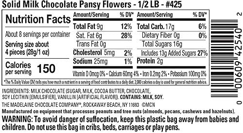 Madelaine Solid Premium Milk Chocolate Pansy Flowers Wrapped In Assorted Colors Of Italian Foil (1/2 LB)
