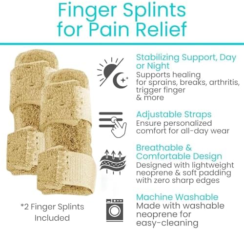 Vive Finger Splint (2 Pack) - Universal Finger Straightener - Broken and Trigger Finger Splints - Finger Brace for Arthritis pain and Support - Sprain Relief for Middle, Index, Ring, Pinky Fingers (Beige)